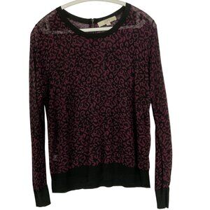 LOFT Black and Maroon leopard/cheetah print lightweight sweater, size large